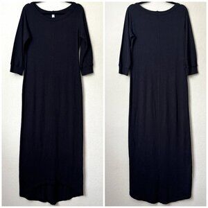 Wilt Slub Cotton Essential Black Midi Maxi Dress Made in USA